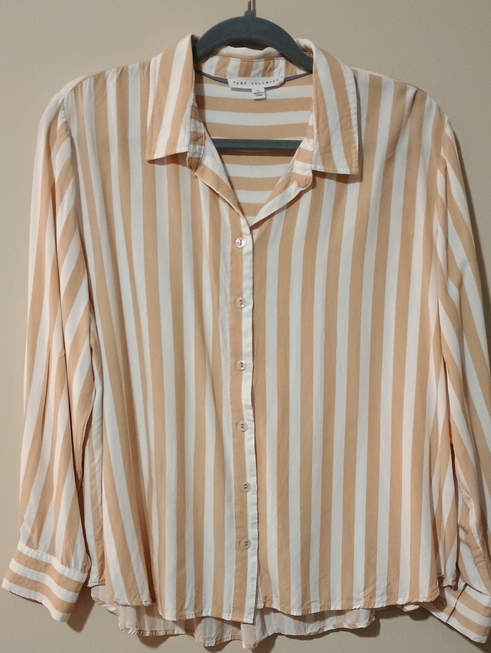 Jane + Delancey Beige White Vertical Striped Button Down Shirt Top XL NWOTS